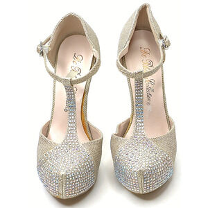 De Blossom Women's Shoes 6 Stiletto Heels Rhinestones Pale Pink Prom Strappy